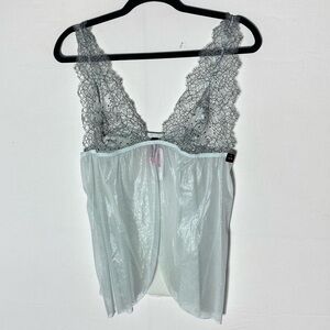 La Senza Light Green Lace Trimmed Sheer Shimmery Camisole Chemise Lingerie XL